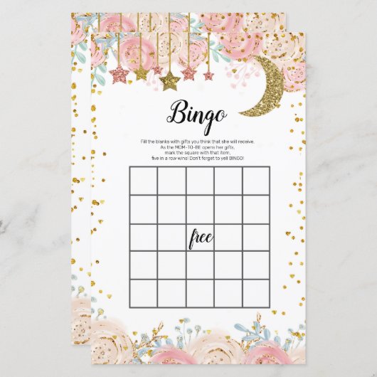 Gold twinkle twinkle Watercolor Bingo Game (Front/Back)