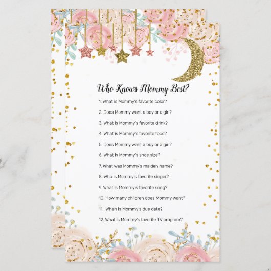 Gold twinkle Who Knows Mommy game (Front/Back)