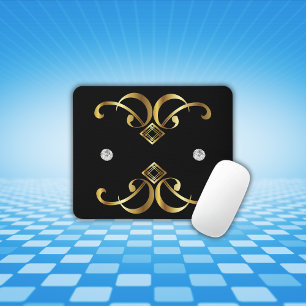 Gold twirl on black with diamond   mouse pad
