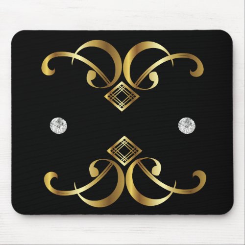 Gold twirl on black with diamond  mouse pad