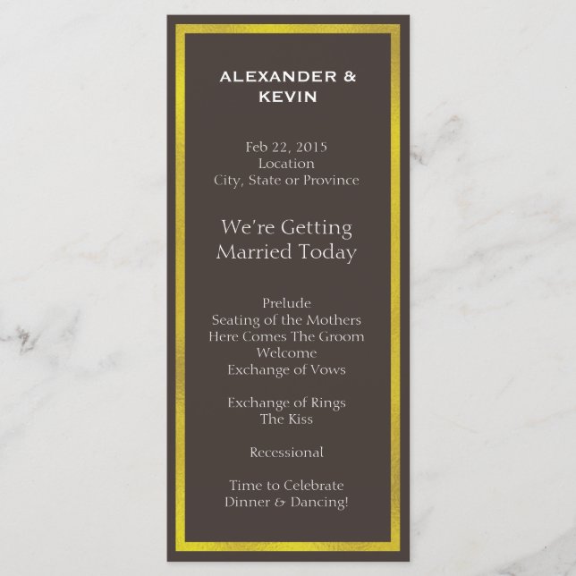 Gold Two Grooms-Gay Wedding Program (Front)