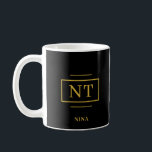 Gold Two Initial Monogram Double-Sided Black Mug<br><div class="desc">This elegant black mug features a faux gold two-initial monogram unique border on both sides. This drink mug is perfect for business branding, customer giveaways and office coffee breaks.</div>