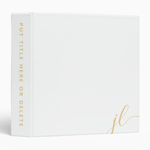 Gold Two Letter Monogram White 3 Ring Binder