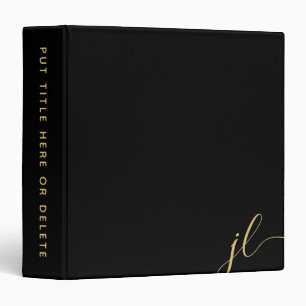 Gold Two Letter Script Monogram Black 3 Ring Binder