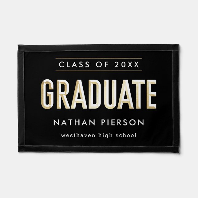 Gold Type Black Two Photo Graduation Poster Pennant (Front)