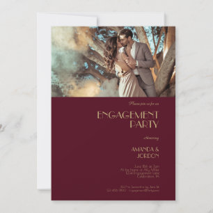 Gold Type Deco Burgundy Engagement Party Photo Invitation