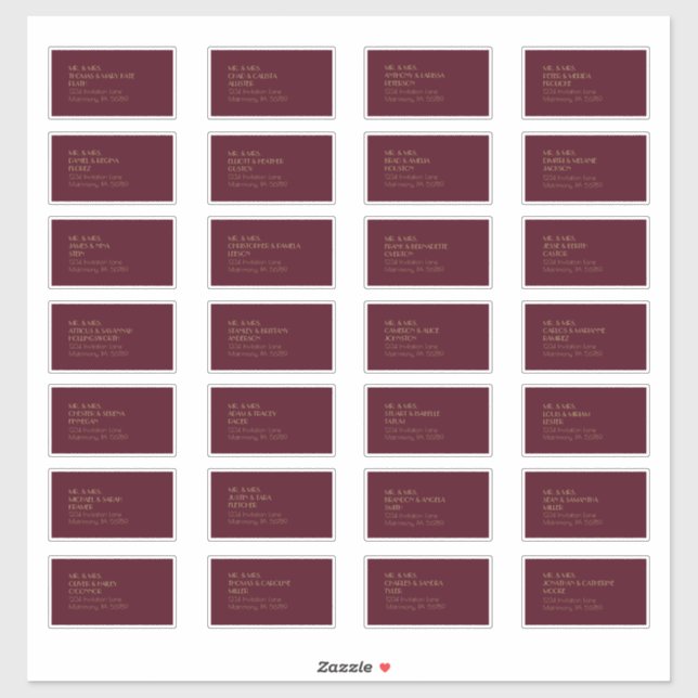 Gold Type Deco | Burgundy Guest Address Label (Sheet)