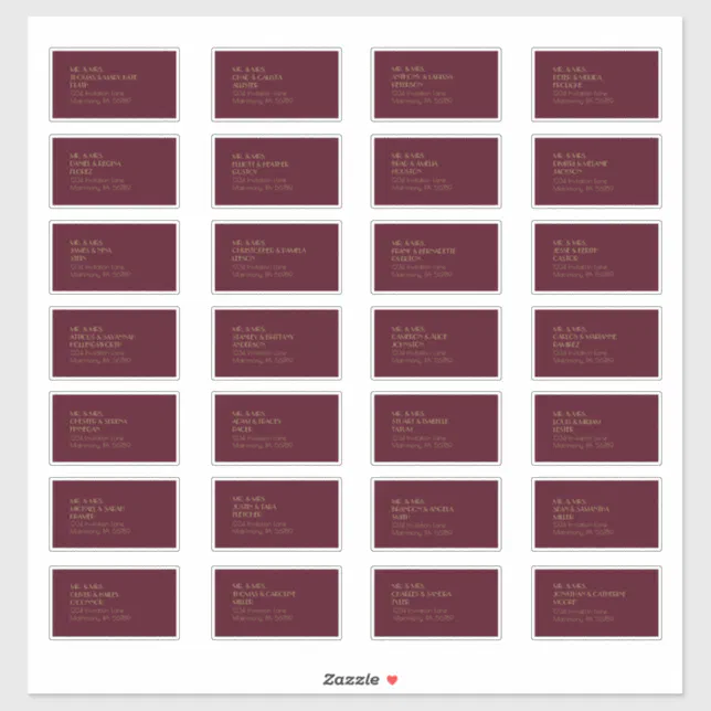 Gold Type Deco | Burgundy Guest Address Label | Zazzle