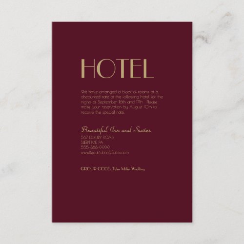 Gold Type Deco  Burgundy Wedding Accommodation Enclosure Card