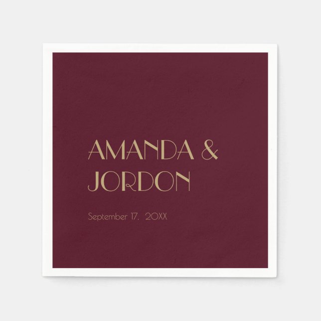 Gold Type Deco | Burgundy Wedding Cocktail Napkins (Front)