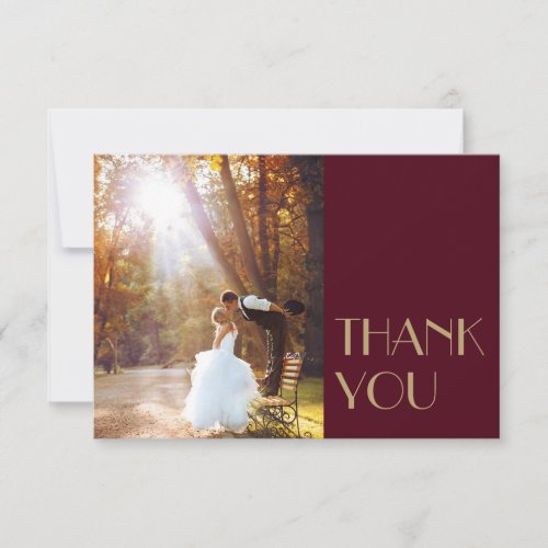 Gold Type Deco  Burgundy Wedding Flat Photo Thank You Card