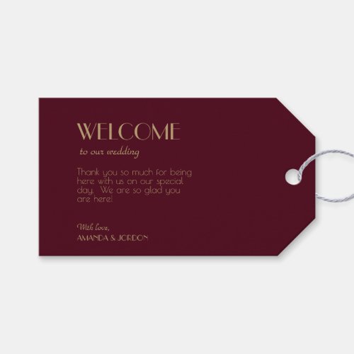 Gold Type Deco  Burgundy Wedding Gift Tags