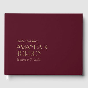 Gold Type Deco Burgundy Wedding Guest Book