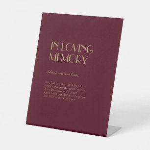 Gold Type Deco   Burgundy Wedding In Loving Memory Pedestal Sign