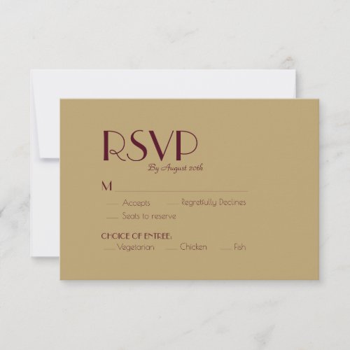 Gold Type Deco  Burgundy Wedding Meal Choice RSVP Card
