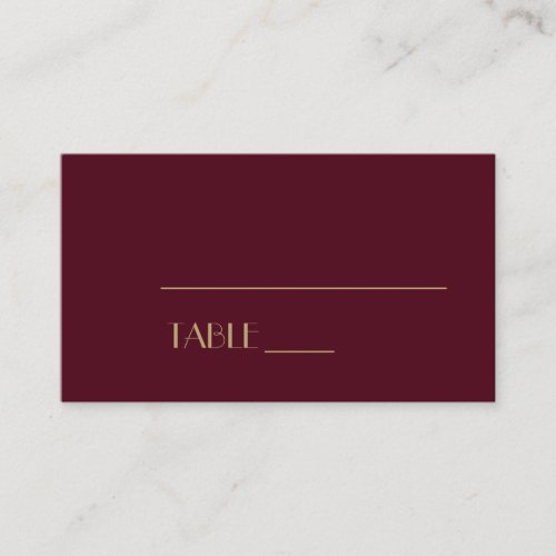 Gold Type Deco  Burgundy Wedding Place Card