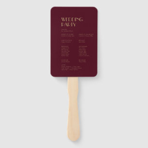 Gold Type Deco   Burgundy Wedding Program Hand Fan