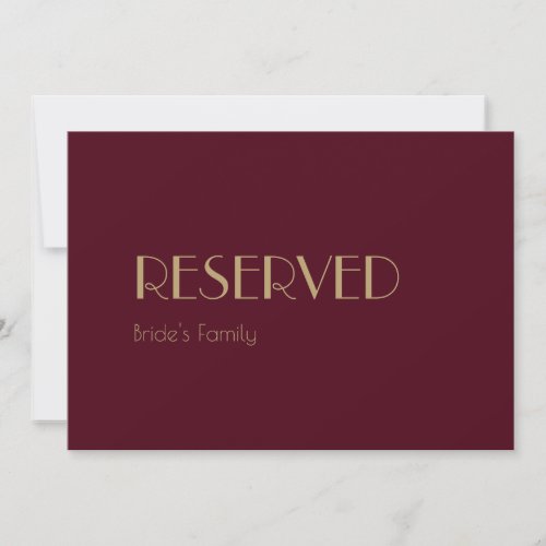 Gold Type Deco  Burgundy Wedding Reserved Sign