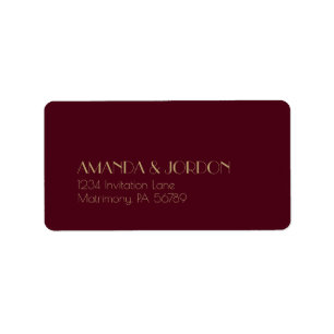 Gold Type Deco Burgundy Wedding RSVP Address Label