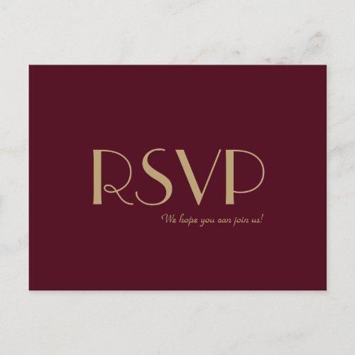 Gold Type Deco  Burgundy Wedding RSVP Invitation Postcard