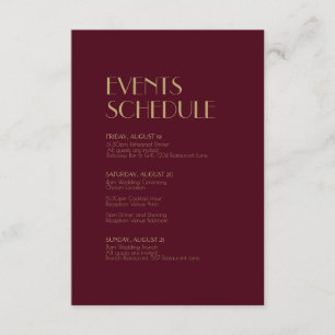 Gold Type Deco Burgundy Wedding Schedule Enclosure Card