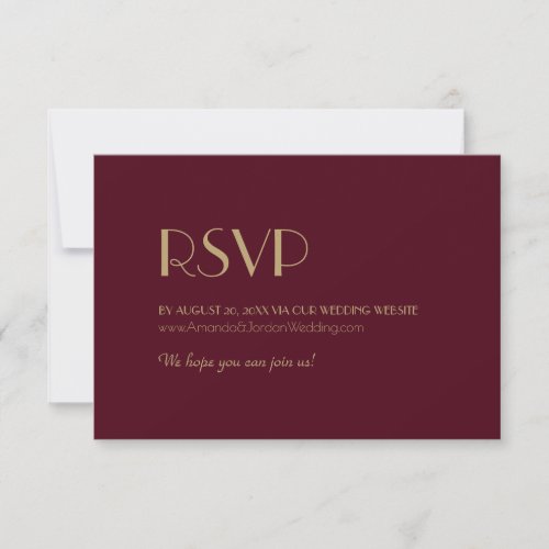 Gold Type Deco  Burgundy Wedding Website RSVP Card