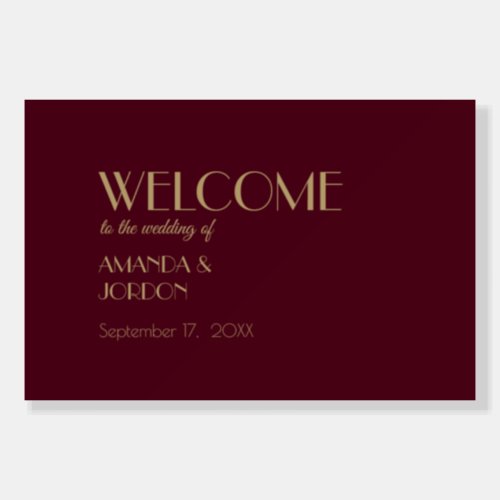 Gold Type Deco  Burgundy Wedding Welcome Sign