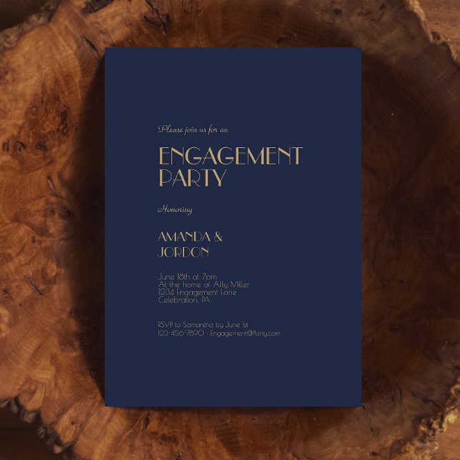 Gold Type Deco | Dark Navy Engagement Party Invitation (Creator Uploaded)