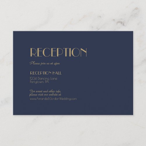 Gold Type Deco  Dark Navy Reception Details Enclosure Card