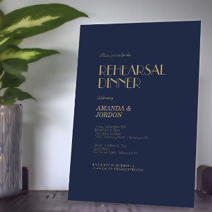 Gold Type Deco Dark Navy Rehearsal Dinner Invitation