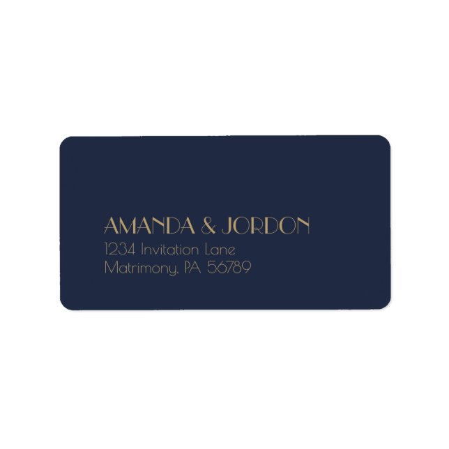 Gold Type Deco | Dark Navy RSVP Address Label (Front)