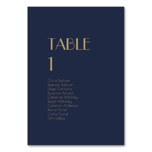 Gold Type Deco  Dark Navy Table Number Guests