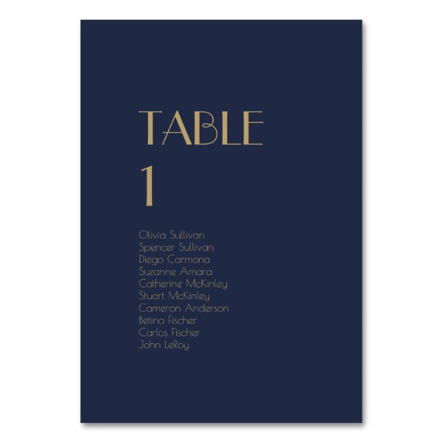 Gold Type Deco | Dark Navy Table Number Guests (Front)