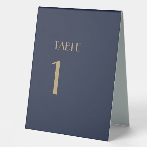 Gold Type Deco  Dark Navy Table Number Tent Sign