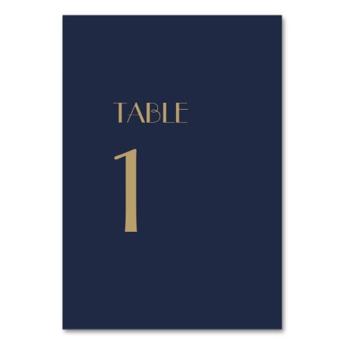 Gold Type Deco  Dark Navy Table Numbers Sign