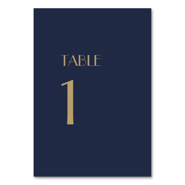 Gold Type Deco | Dark Navy Table Numbers Sign (Front)