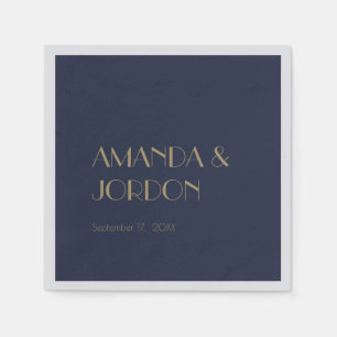 Gold Type Deco Dark Navy Wedding Cocktail Napkin