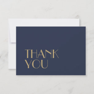 Gold Type Deco   Dark Navy Wedding Flat Thank You Card