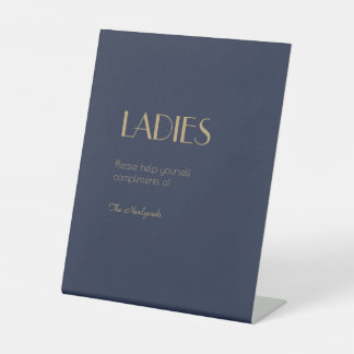 Gold Type Deco | Dark Navy Wedding Ladies Bathroom Pedestal Sign