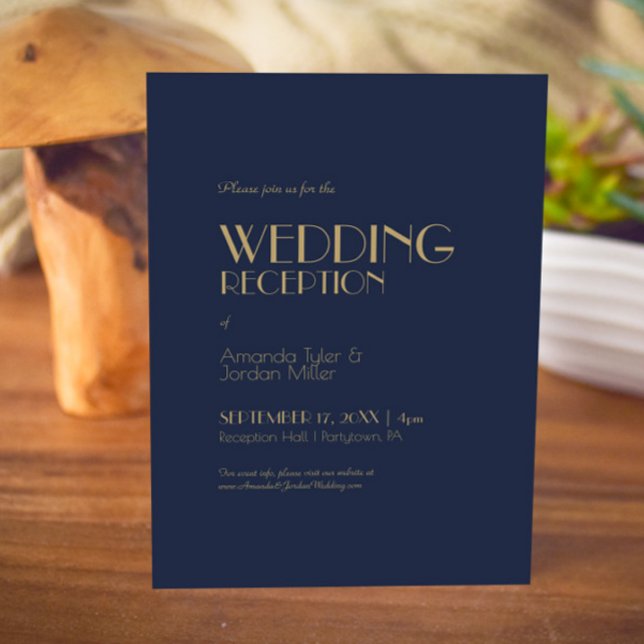 Gold Type Deco | Dark Navy Wedding Reception Invitation (Creator Uploaded)