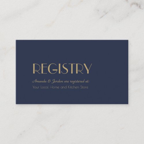 Gold Type Deco  Dark Navy Wedding Registry Enclosure Card