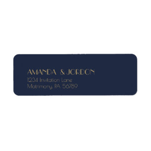 Gold Type Deco Dark Navy Wedding Return Address Label