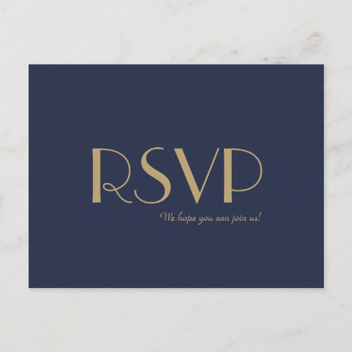 Gold Type Deco  Dark Navy Wedding RSVP Invitation Postcard
