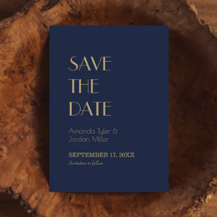 Gold Type Deco   Dark Navy Wedding Save The Date