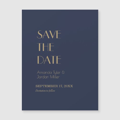 Gold Type Deco  Dark Navy Wedding Save the Date Magnetic Invitation