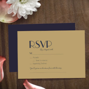 Gold Type Deco Dark Navy Wedding Song Request RSVP Card
