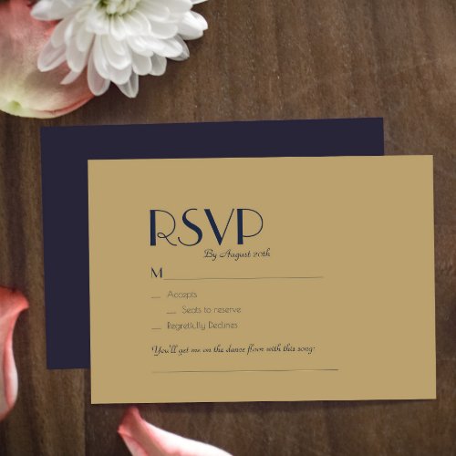 Gold Type Deco  Dark Navy Wedding Song Request RSVP Card