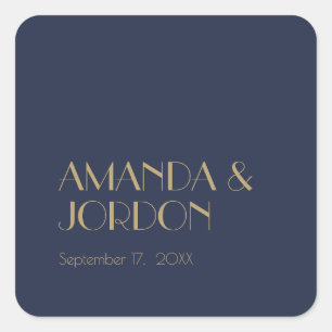 Gold Type Deco Dark Navy Wedding Sticker Seal