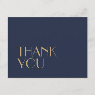 Gold Type Deco   Dark Navy Wedding Thank You Postcard