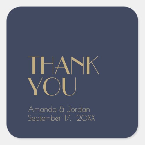 Gold Type Deco  Dark Navy Wedding Thank You Square Sticker